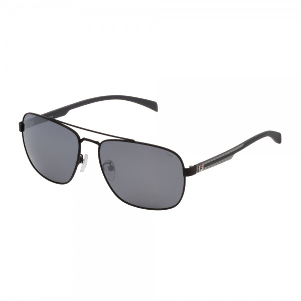 Occhiali da Sole Fila SF8493 531P 60 16 145 unisex nero semilucido totale Lenti smoke mirror silver polarizzato